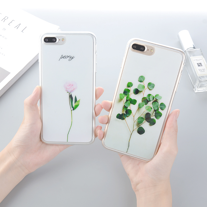 硅膠鏡面植物文藝情侶蘋果6 iphone7plus手機殼女款包邊清新個性