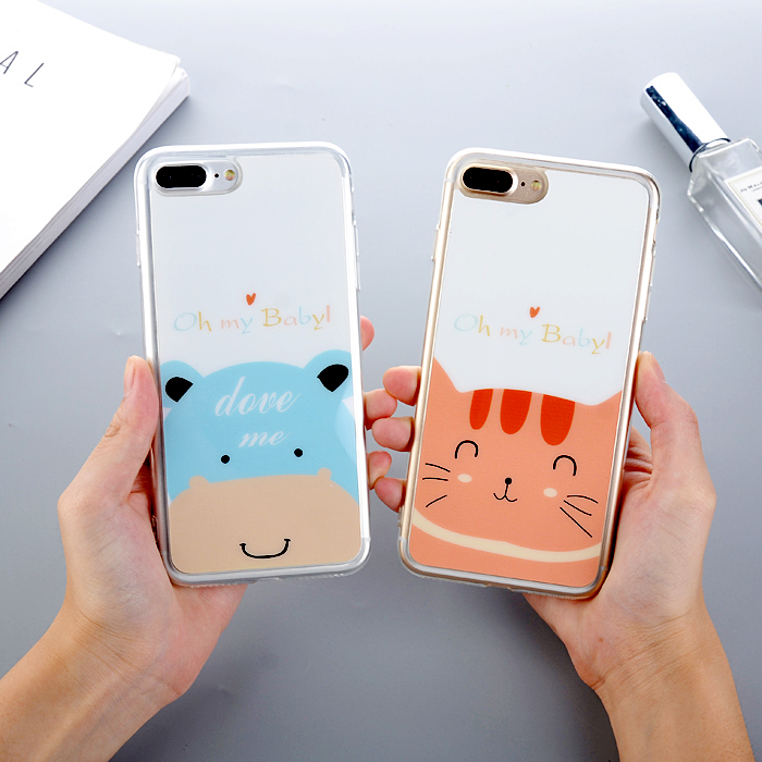 硅膠鏡面動物可愛情侶蘋果6 iphone7plus手機殼簡約包邊女保護套