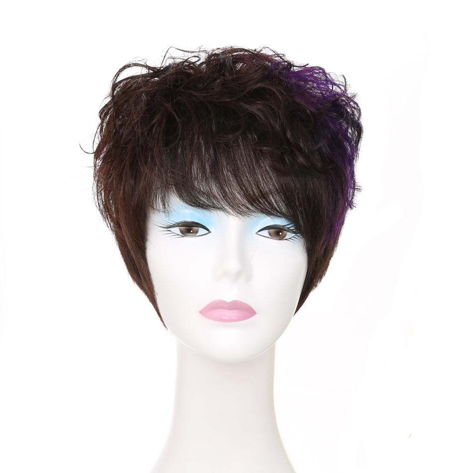 跨境全手織100%真發頭套 歐美發型紫色漸變假頭套真人發速賣通wig
