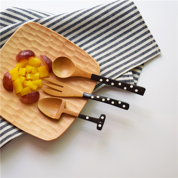 日式可愛波點勺叉寶寶甜品點心水果勺叉創意木質餐具茶葉奶粉勺