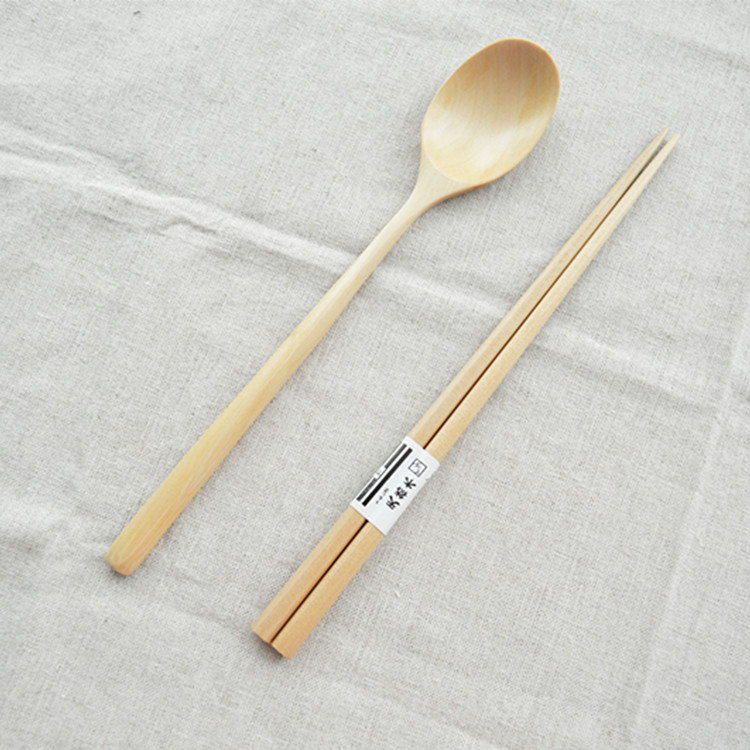 精品本色長柄荷木便攜學生餐飲木勺筷兩件套原木環保旅行餐具