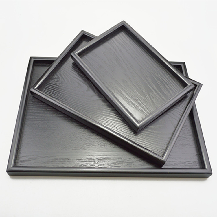 日式木質黑盤木制水果盤咖啡托盤盤子長方形盤大中小三件套