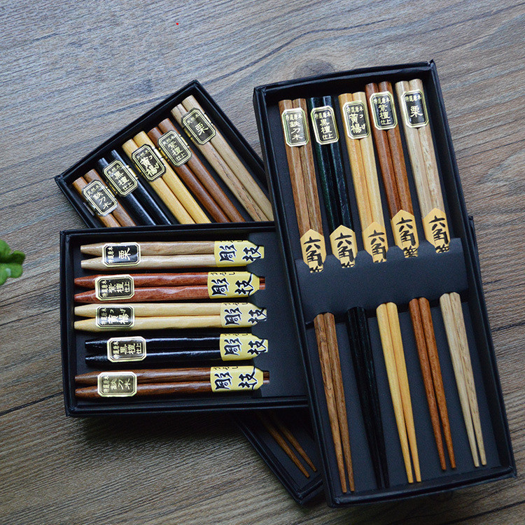 禮品筷商務中國風木質筷禮品5雙裝創意日式方頭尖頭木筷禮盒