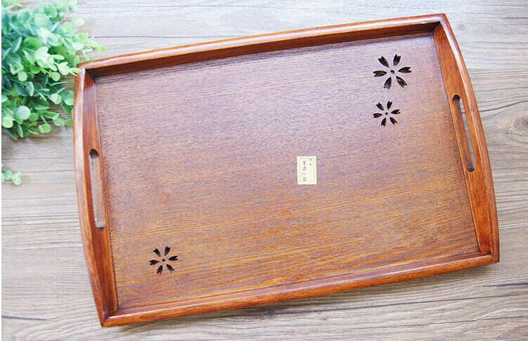 韓式樟木櫻花托盤盤子木質茶盤水果盤創意復古盤咖啡色單層促銷