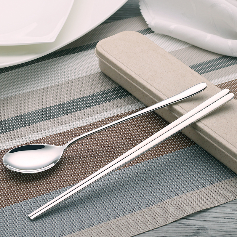 大號韓式不銹鋼筷子勺子環保便攜餐具小麥盒旅行學生筷勺套裝
