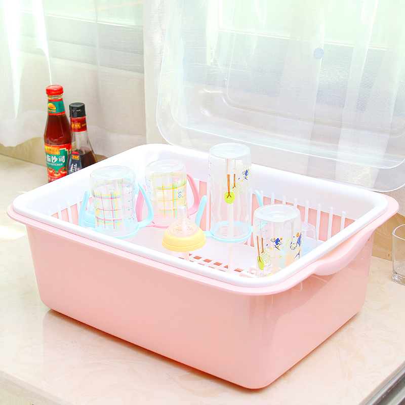寶寶奶瓶收納箱碗盤餐具收納塑料翻蓋防塵嬰兒奶粉瀝水碗柜餐具盒